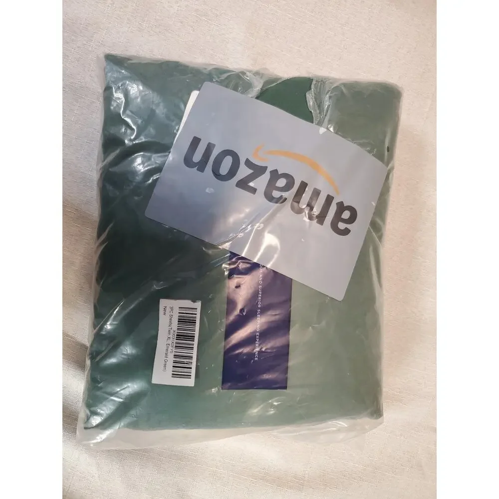 Twin XL Sheet Set Emerald Green Deep Pockets Soft Pleated Pillowcase OEKO-TEX
